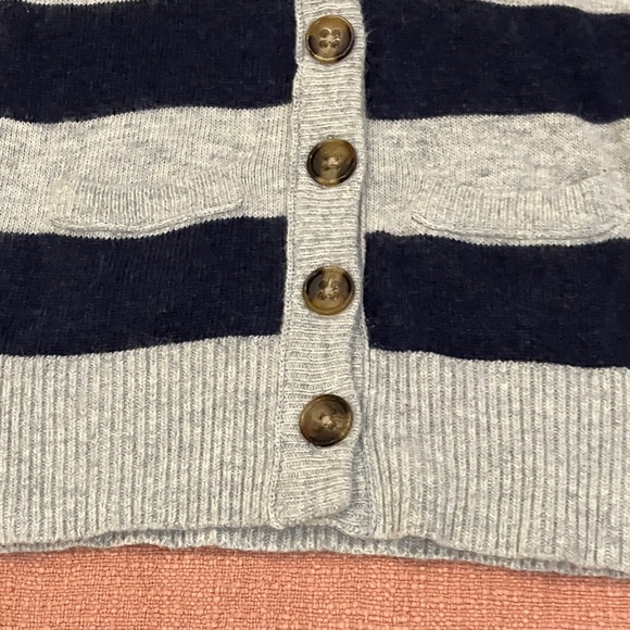 Abercrombie & Fitch soft rabbit hair blend Blue & Gray Striped Cardigan - Picture 4 of 16